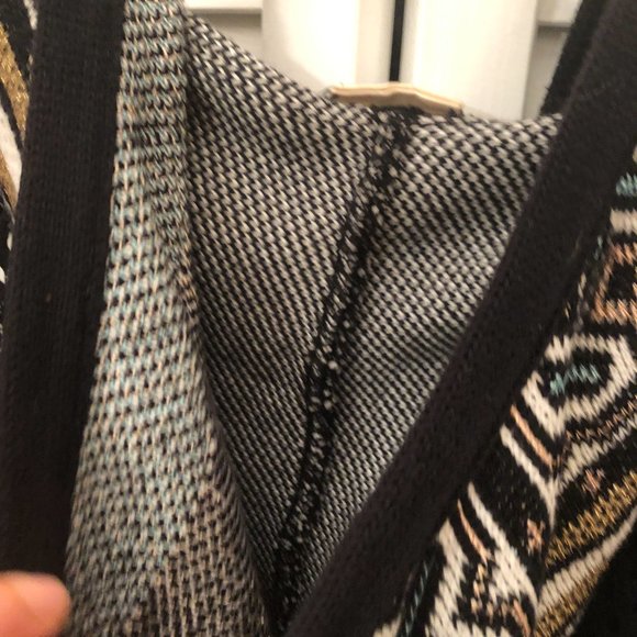 Circus Hotel fuzzy zip up women hooded black knit cardigan, M - Picture 9 of 13